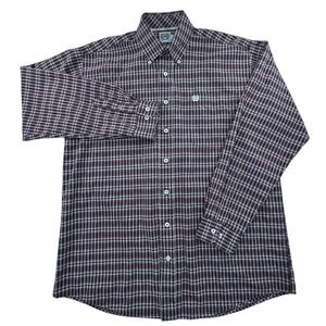 Cinch Plaid Western Button Down‎ Shirt Long Sleeve Casual Mens Size M